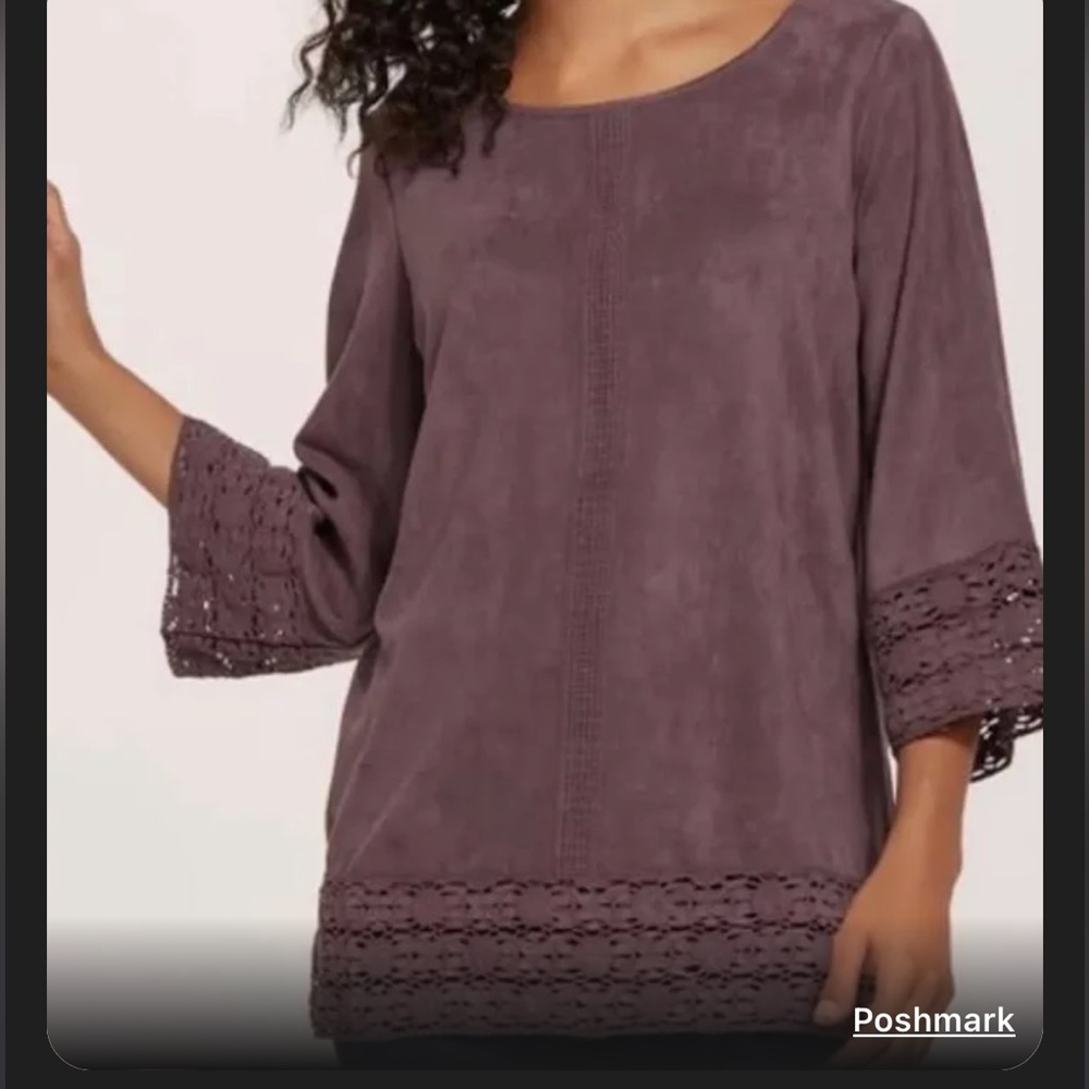 Soft Surroundings Susina Faux Suede & Lace Tunic in Eggplant S EUC